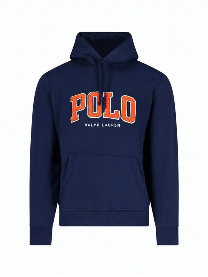 Navy Blue Pullover Hoodie With Front Pocket And Bold Lettering