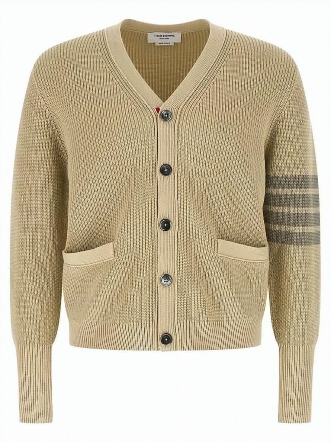 Ribbed Knit Cardigan with Distinctive Horizontal Stripes