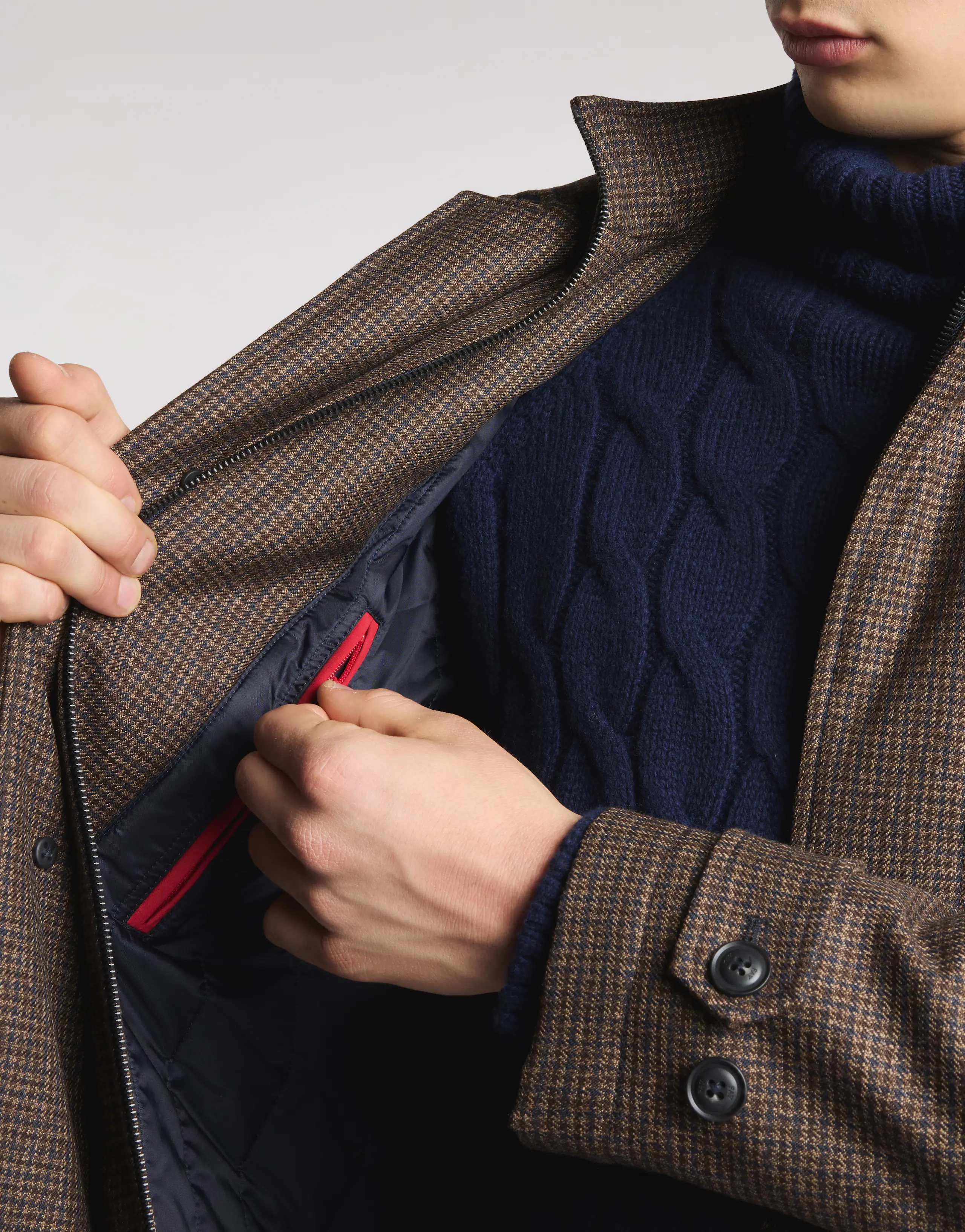 Brown Checked Wool Jacket With Subtle Detailing