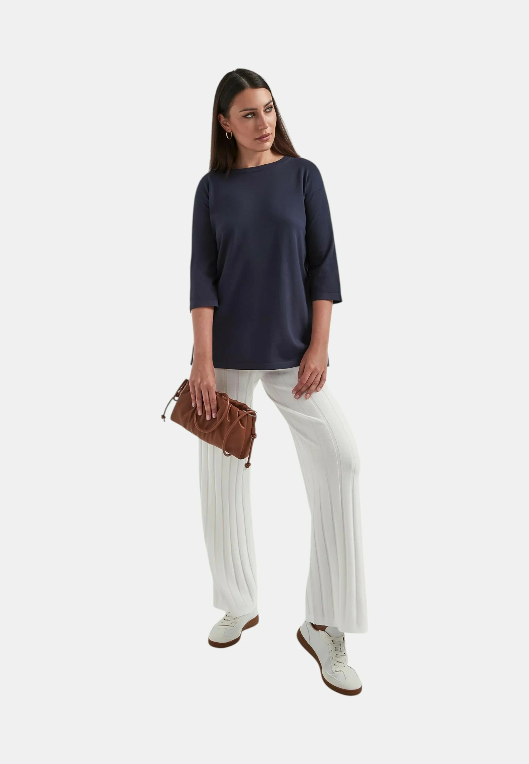 Ribbed Back Blouse With Fabric Belt