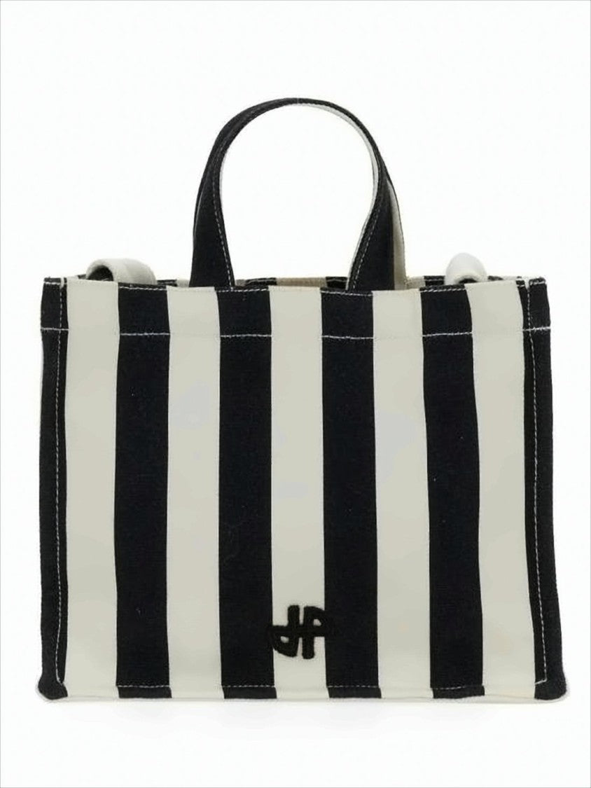 Rectangular Black and White Striped Tote Bag