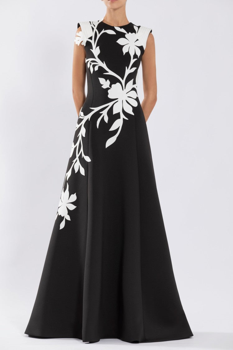 Neoprene Dress With Floral Embroidery