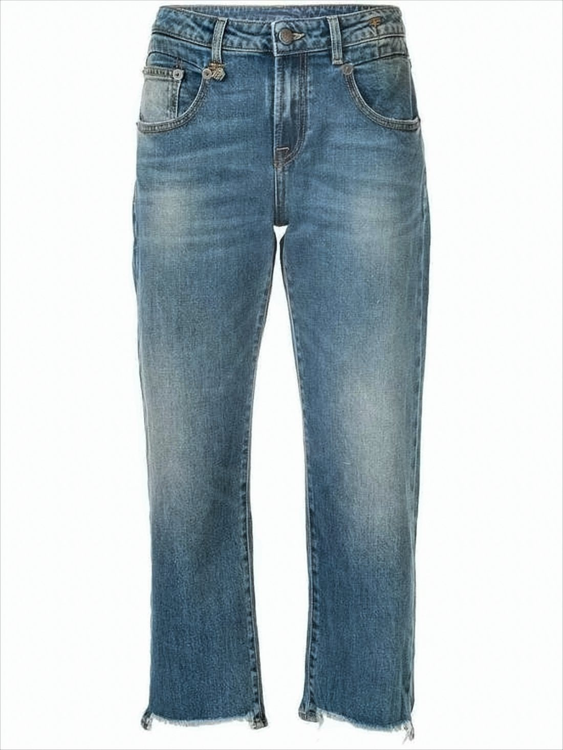 Cropped Relaxed Fit Denim Pants With Flared Legs And Raw Hems