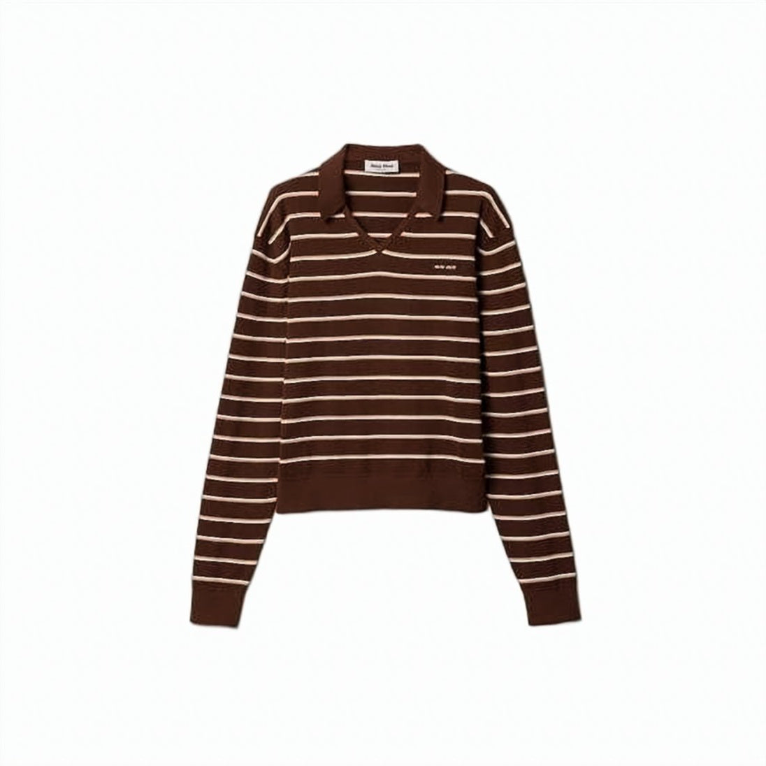 Long-Sleeve Knit Top With Striped Design And Classic Collar