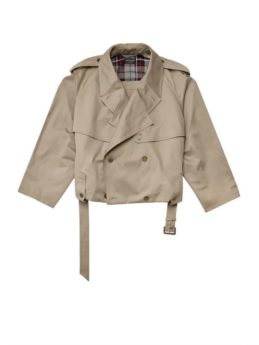 Structured Cotton Coat With Wide Lapel And Belted Waist