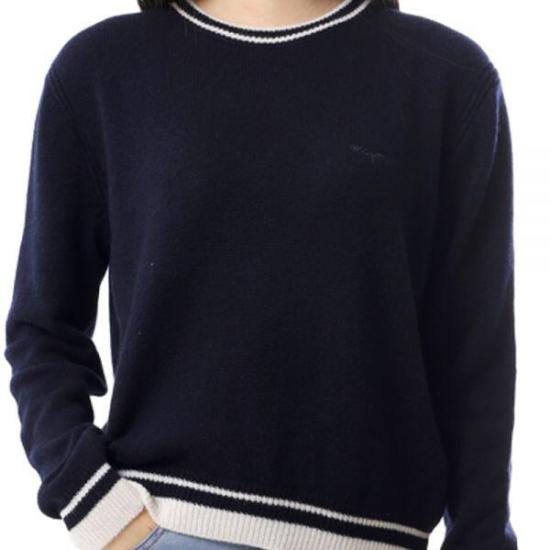Classic Crew Neck Black Sweater With Contrasting Ribbed Detailing