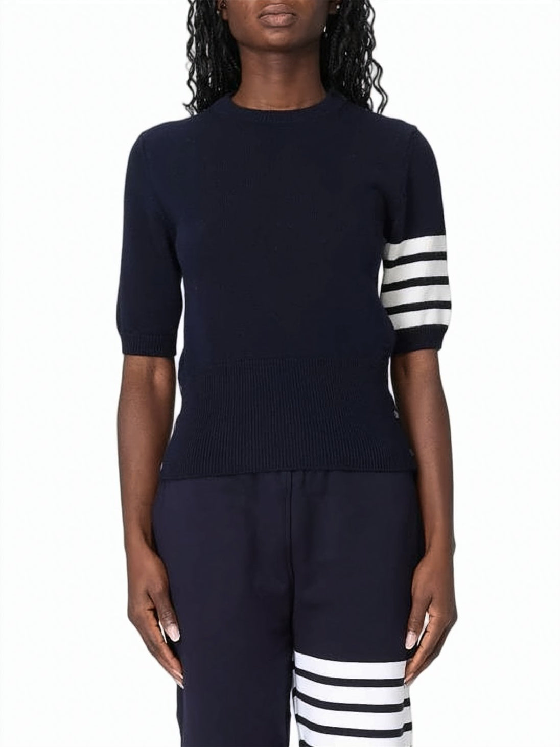 Fitted Short-Sleeved Knit Sweater with Horse Motif