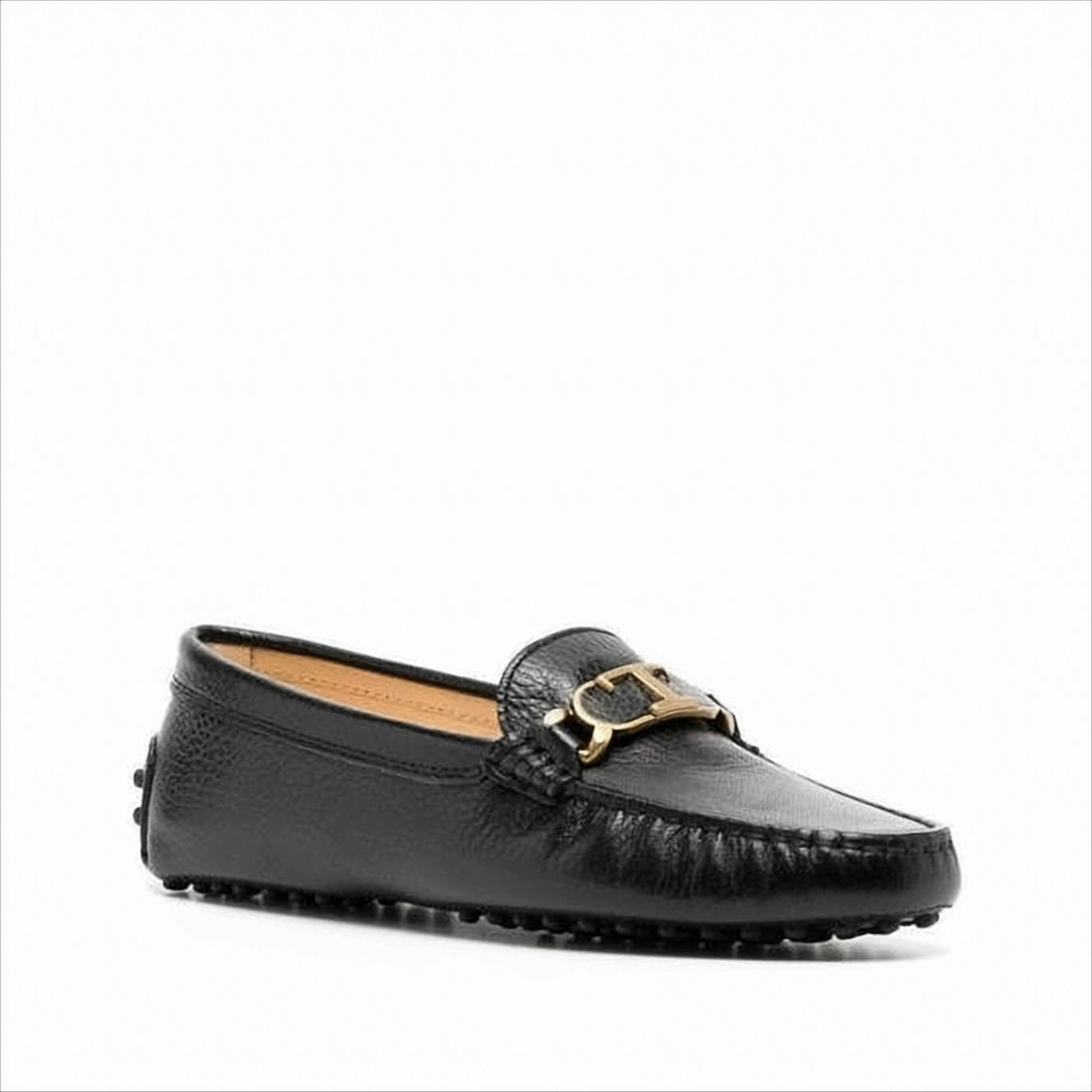 Textured Leather Loafer with Gold-tone Bit Detail