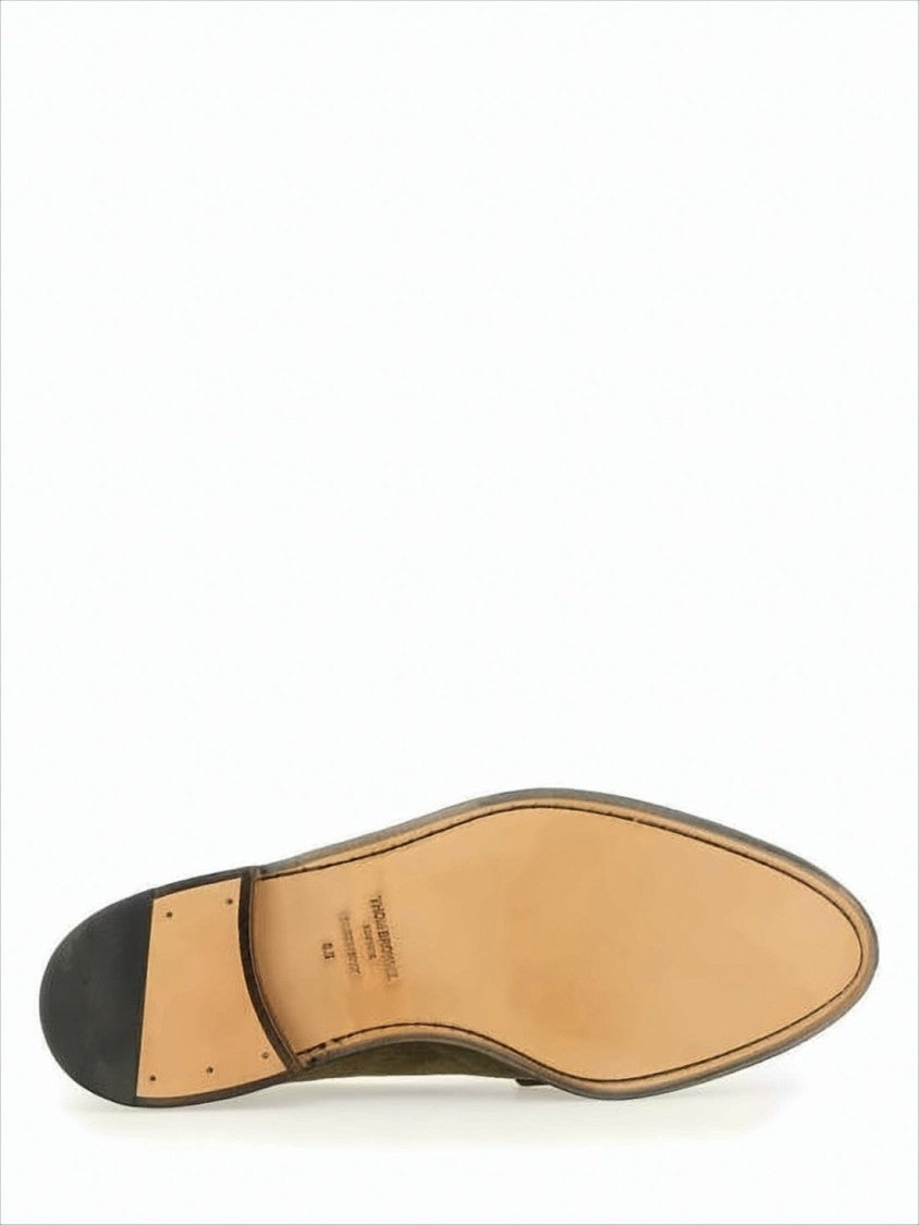 Suede Loafers with Rounded Toe and Tricolor Detail