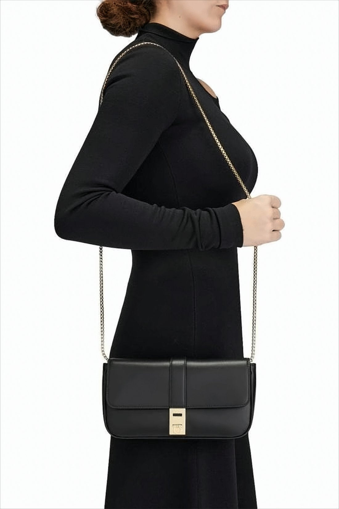 Rectangular Black Cowhide Shoulder Bag