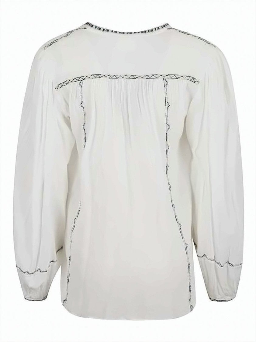 Relaxed-Fit White Shirt with Embroidery and Tassel Tie