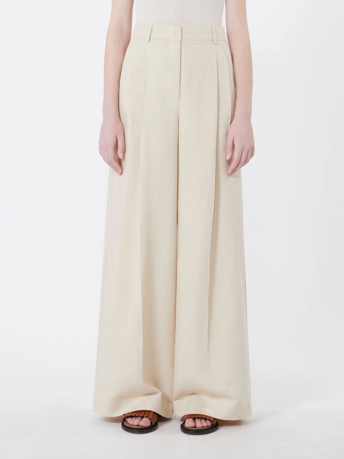 Pleated High-Waist Trousers with Wide-Leg Design