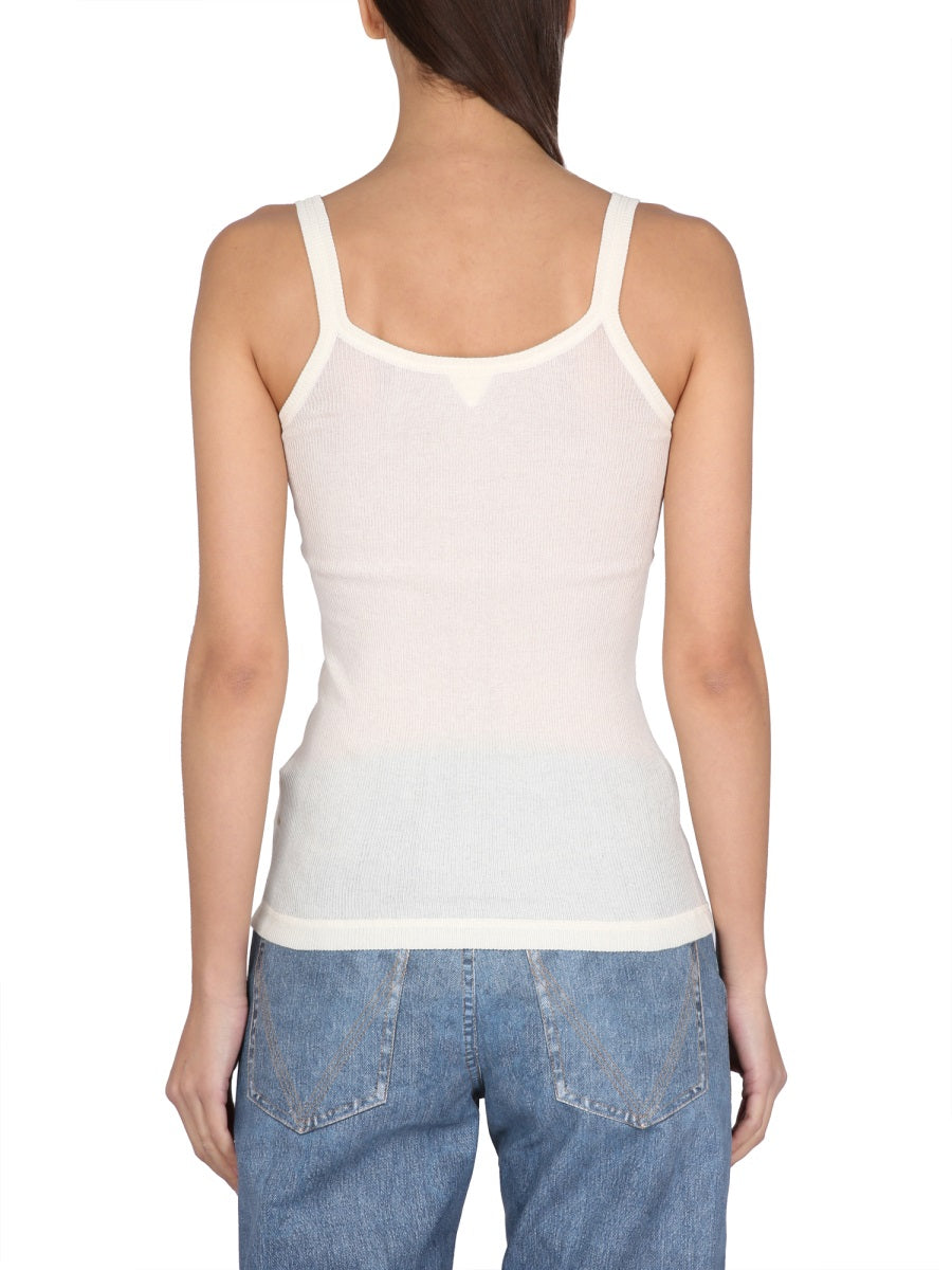 Slim Fit Cotton Blend Top with Round Neckline
