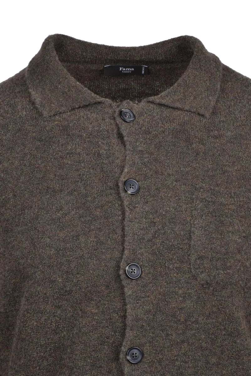 Green Cardigan Merino Wool Polyamide Men
