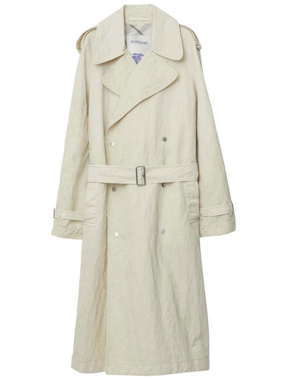 Long Ruched Nylon B-Buckle Trench Coat