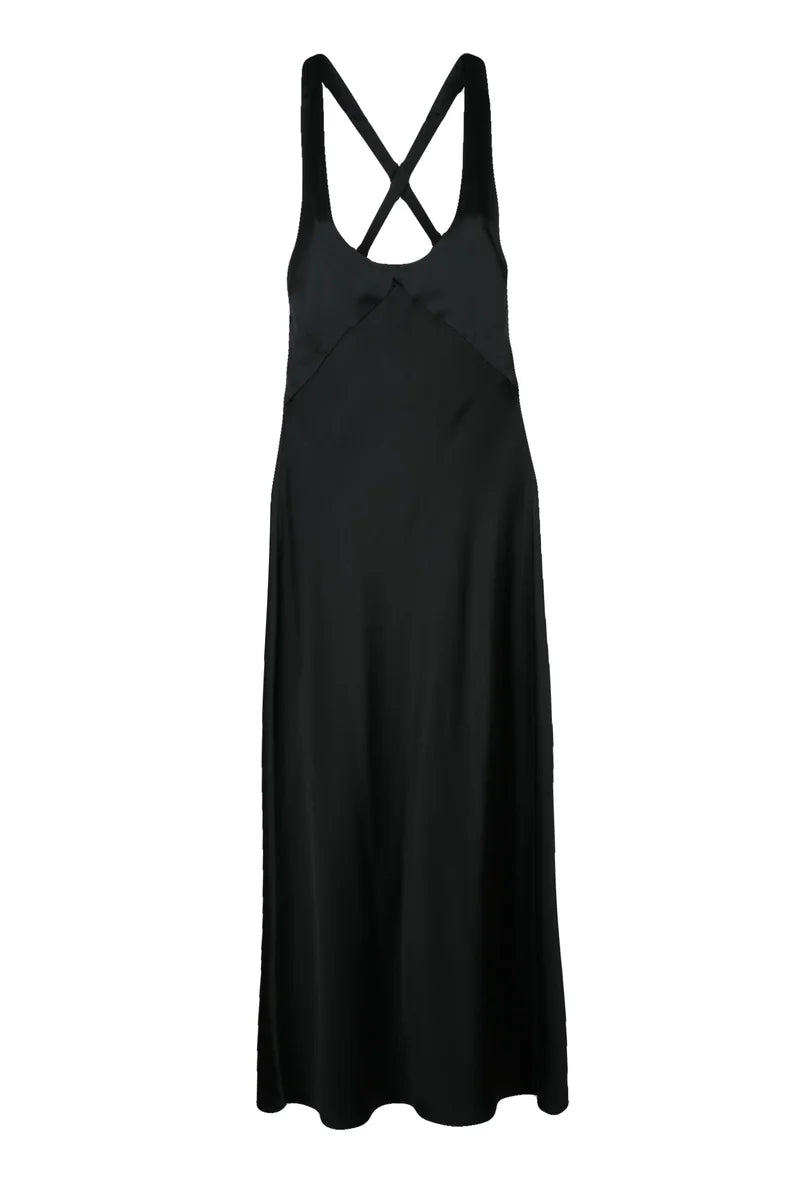 Mina Long Satin Dress - Black