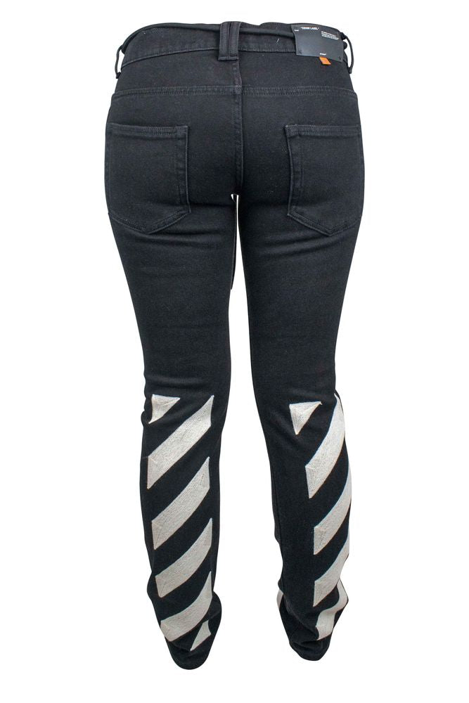 Slim-Fit Black Denim Jeans With Distinctive Stripes