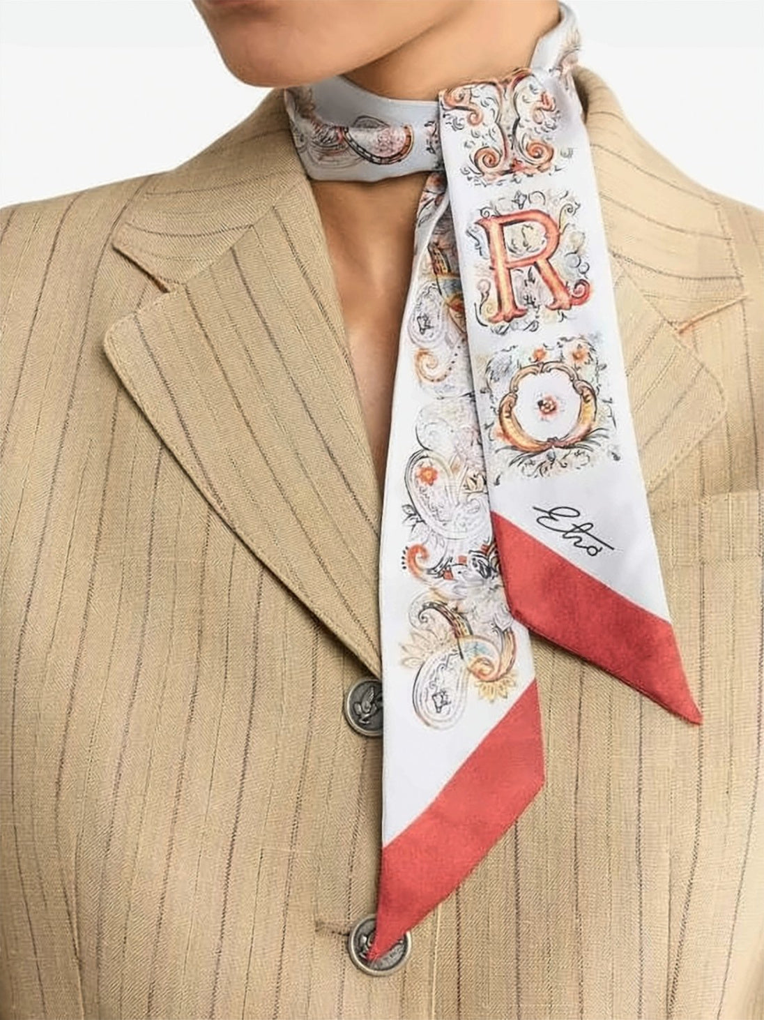 Baroque-Inspired Silk Scarf with Ornate Floral Motifs