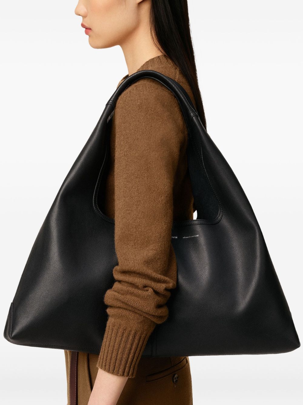 Black Leather Trapezoid Bag
