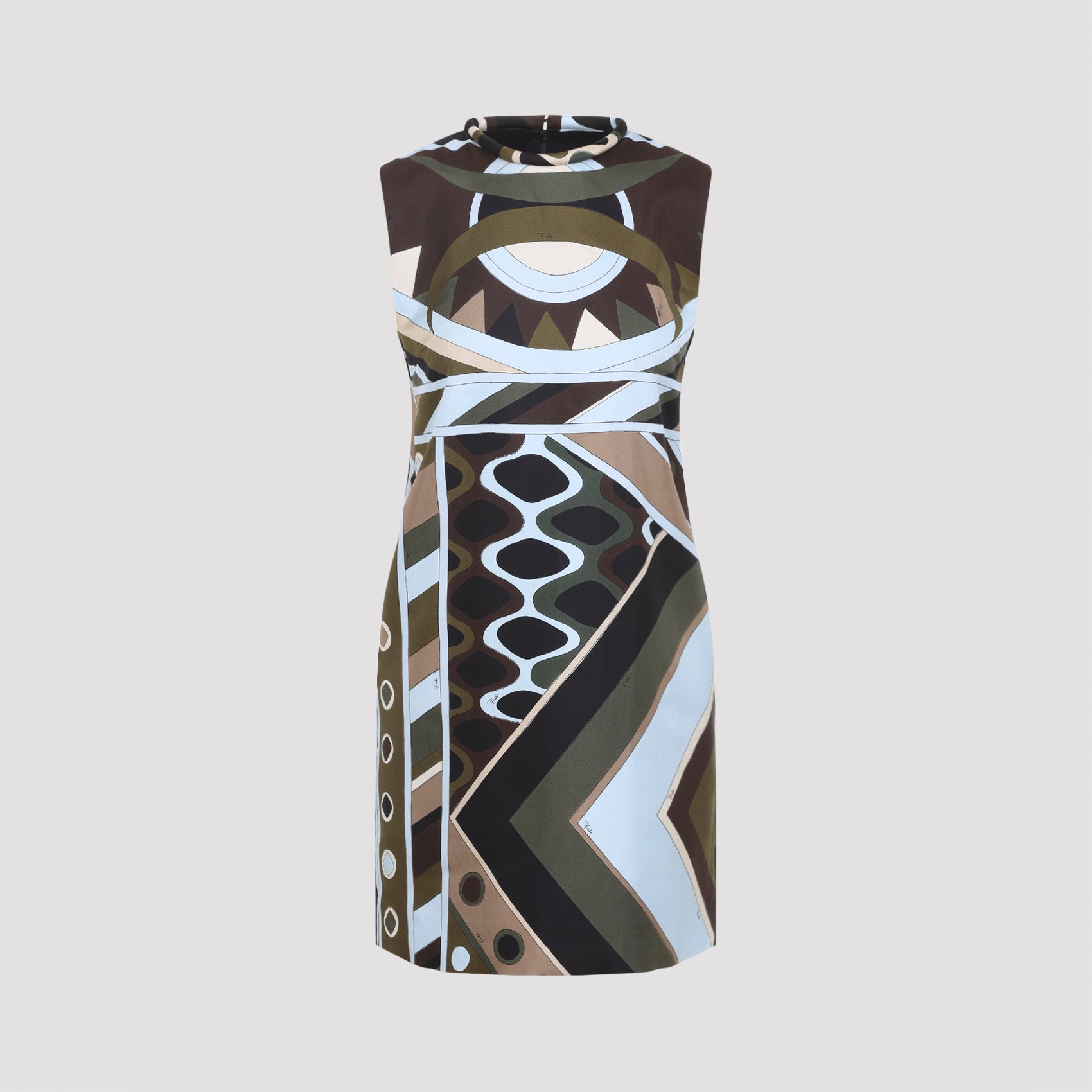Sleeveless Silk Dress with Bold Geometric Pattern