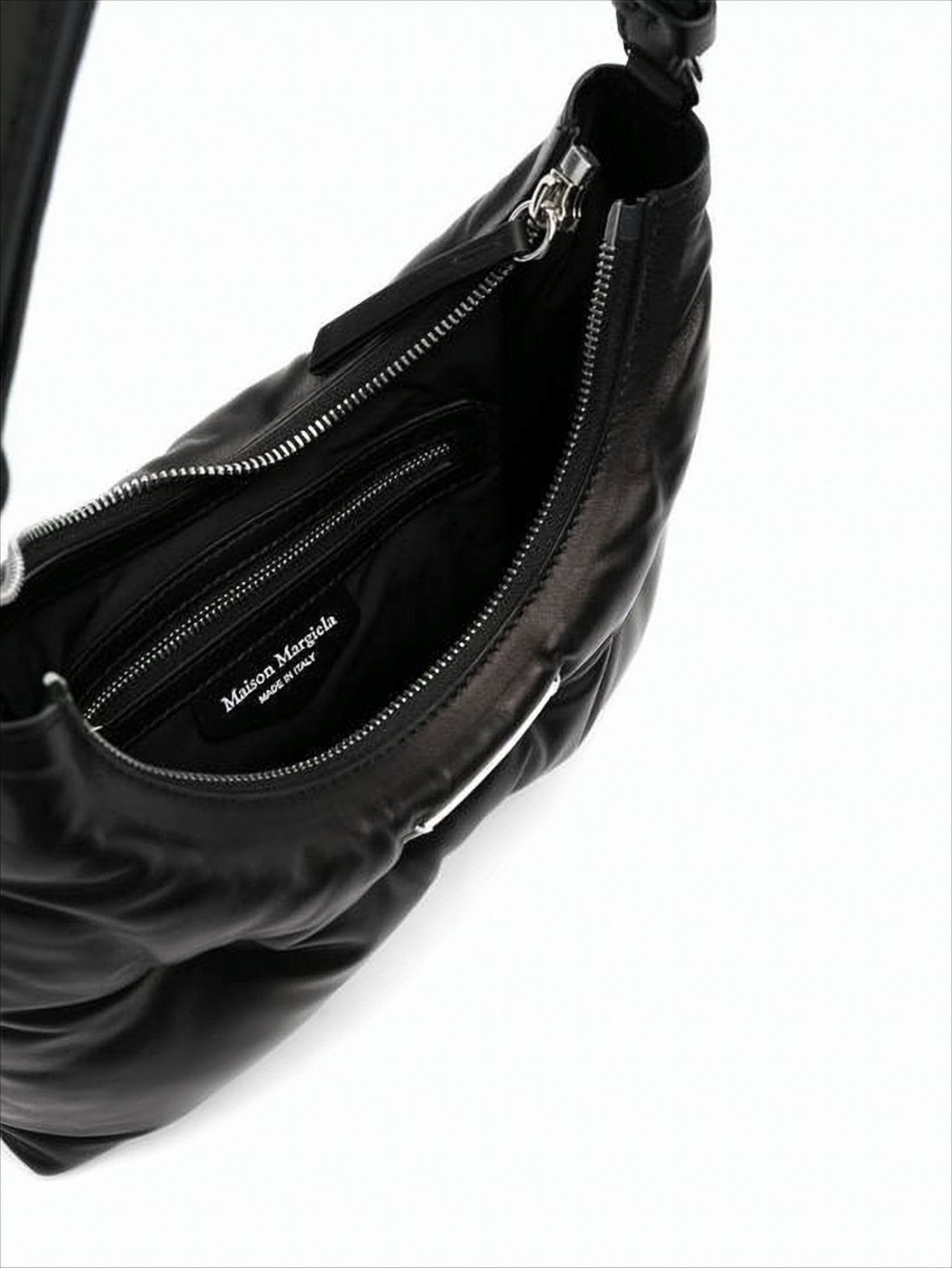 Curved Lambskin Leather Shoulder Bag