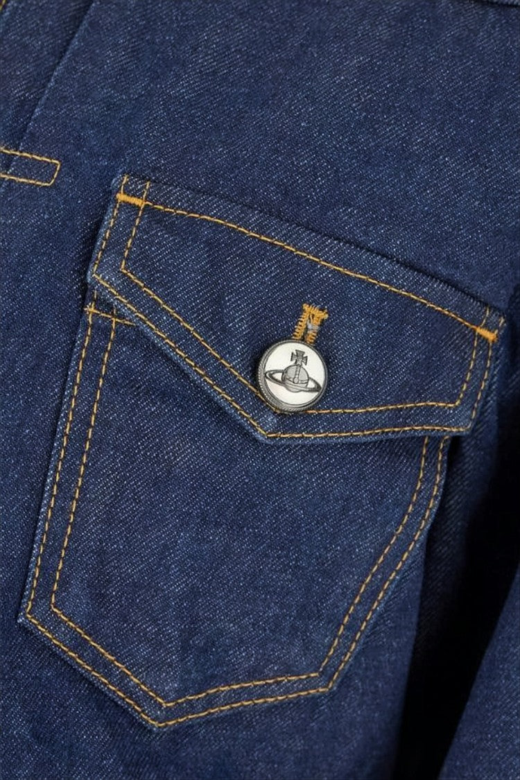Cropped Denim Jacket with Classic Collar