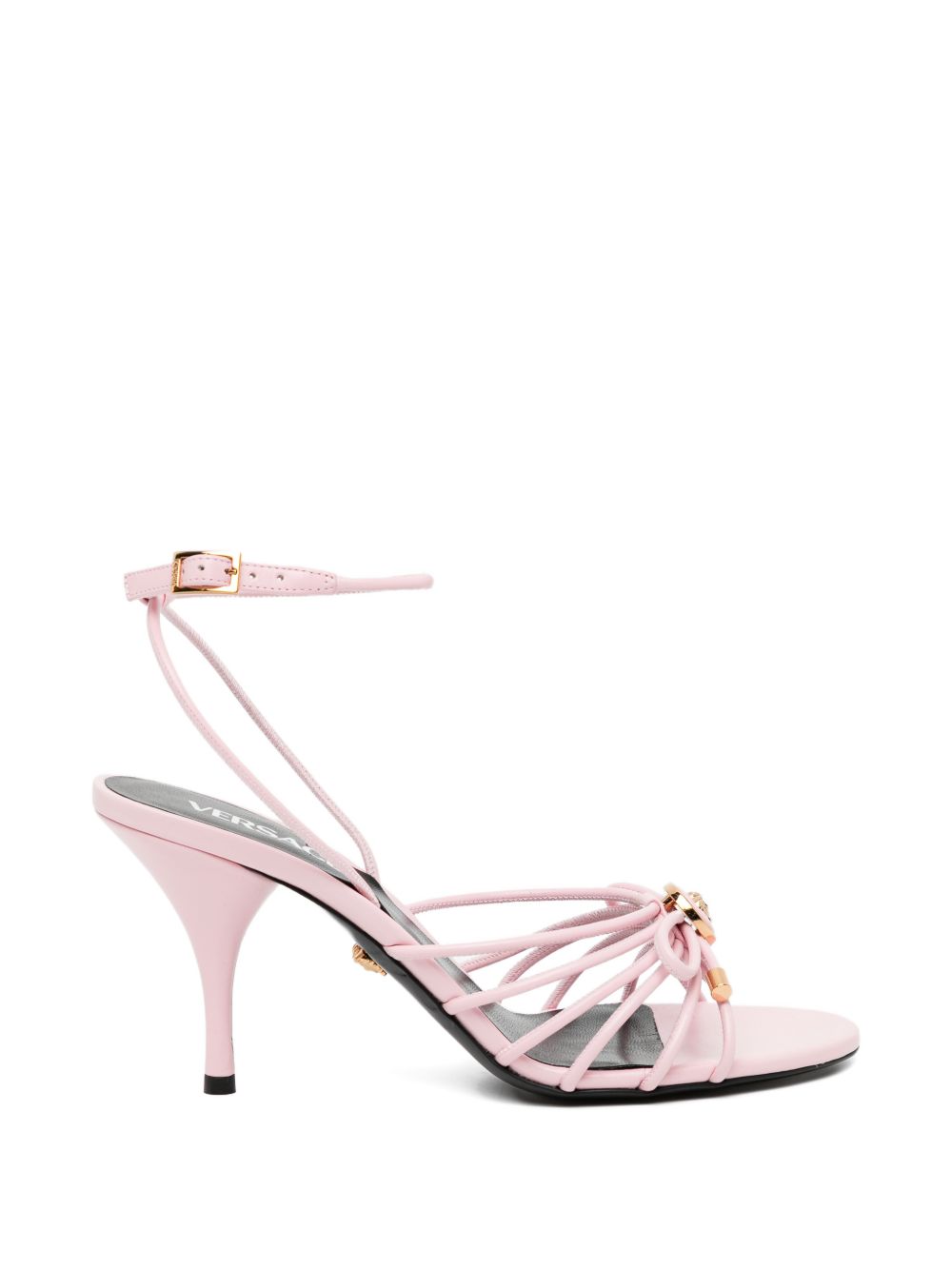Delicate Strappy Sandals with Gold Emblem