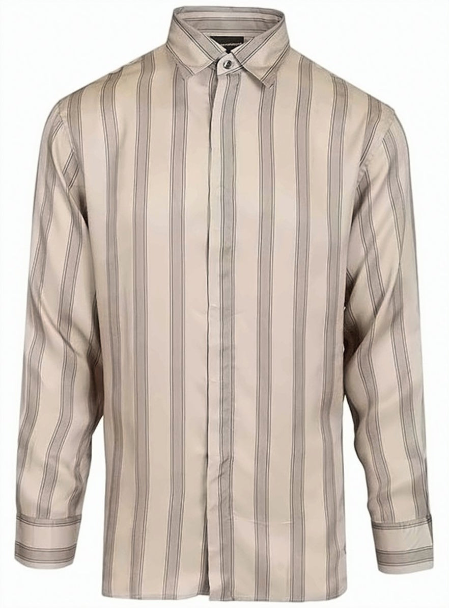 Striped Flowing Viscose Classic Collar Shirt