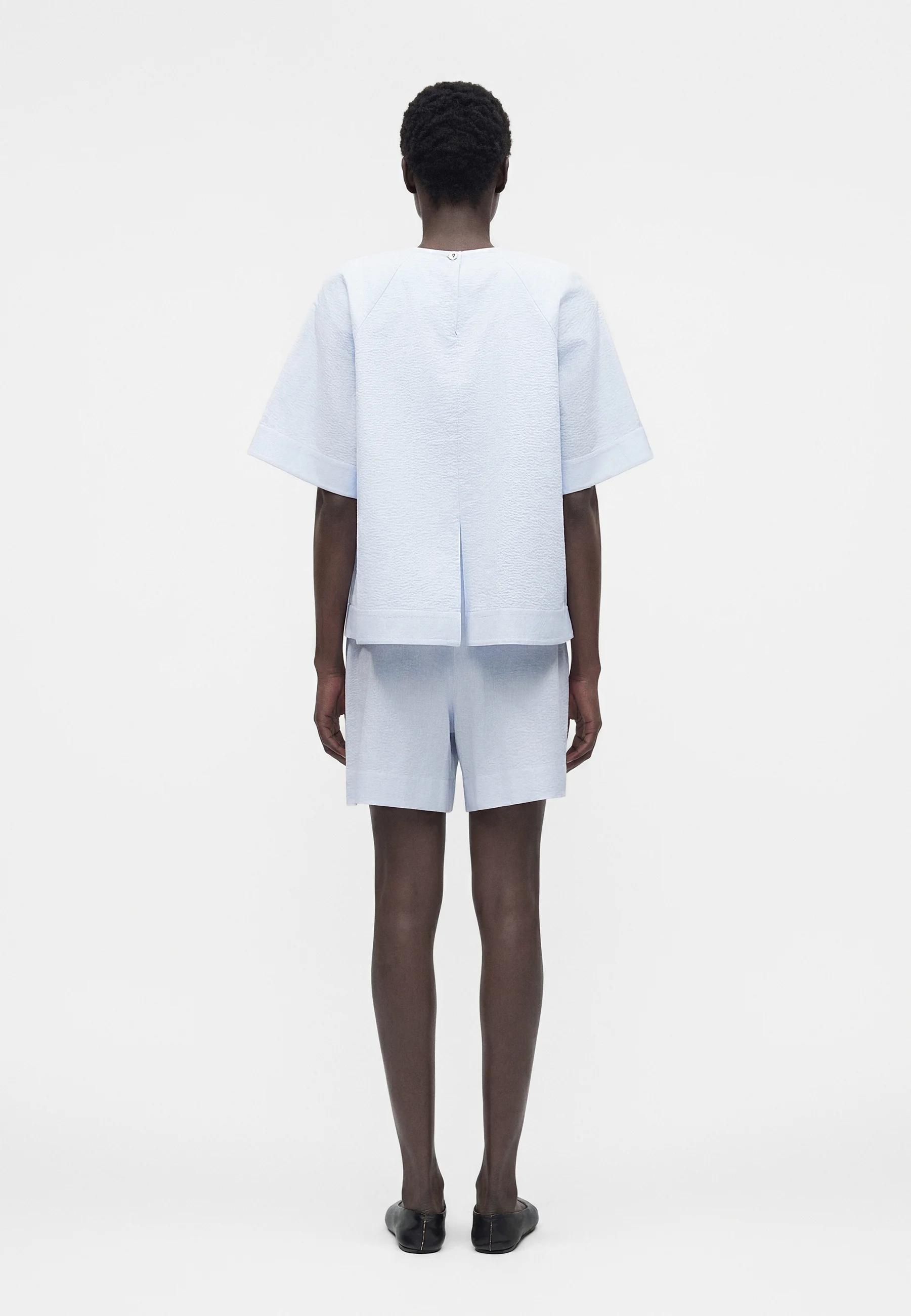 Boxy Short-Sleeved Top with Textured Fabric