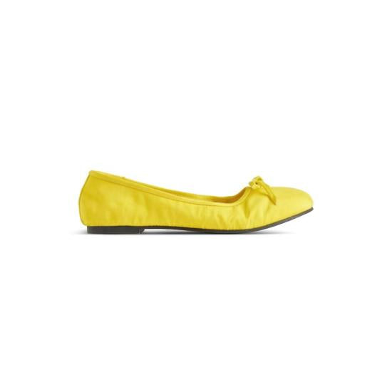 Vibrant Yellow Fabric Flat Shoes with Bow Detail