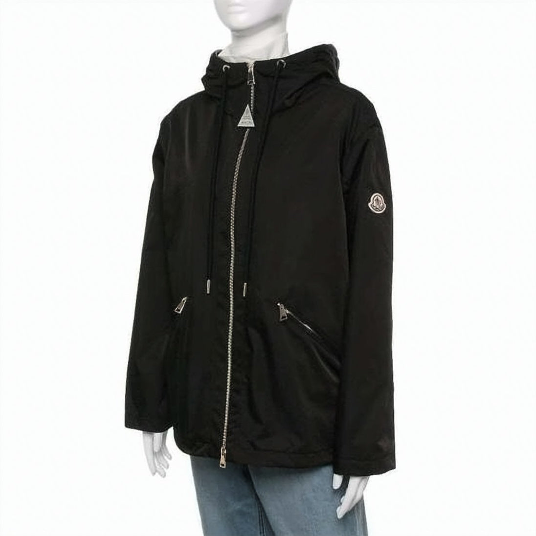 Hooded Black Jacket With Front Zipper