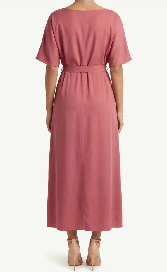 Versatile Crewneck Short Sleeve Belted Dress