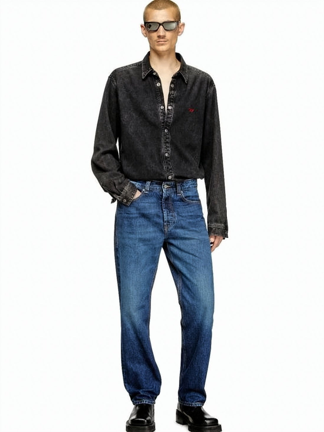Blue Straight-Leg Medium Wash Denim Jeans