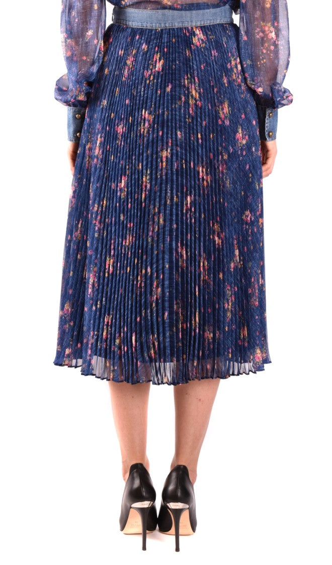 Pleated Midi Skirt With Multicolor Floral Print