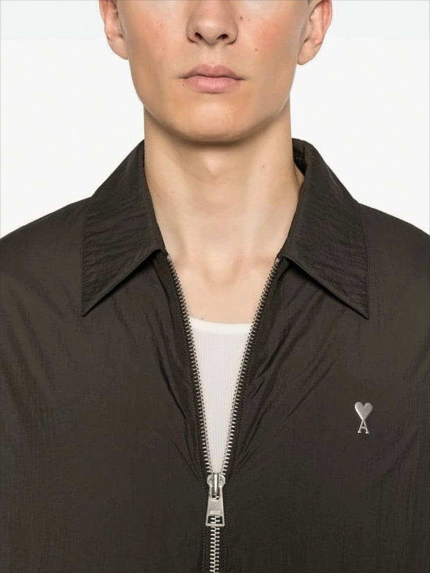 Cropped Black Bomber Jacket With Classic Collar And Logo Detail