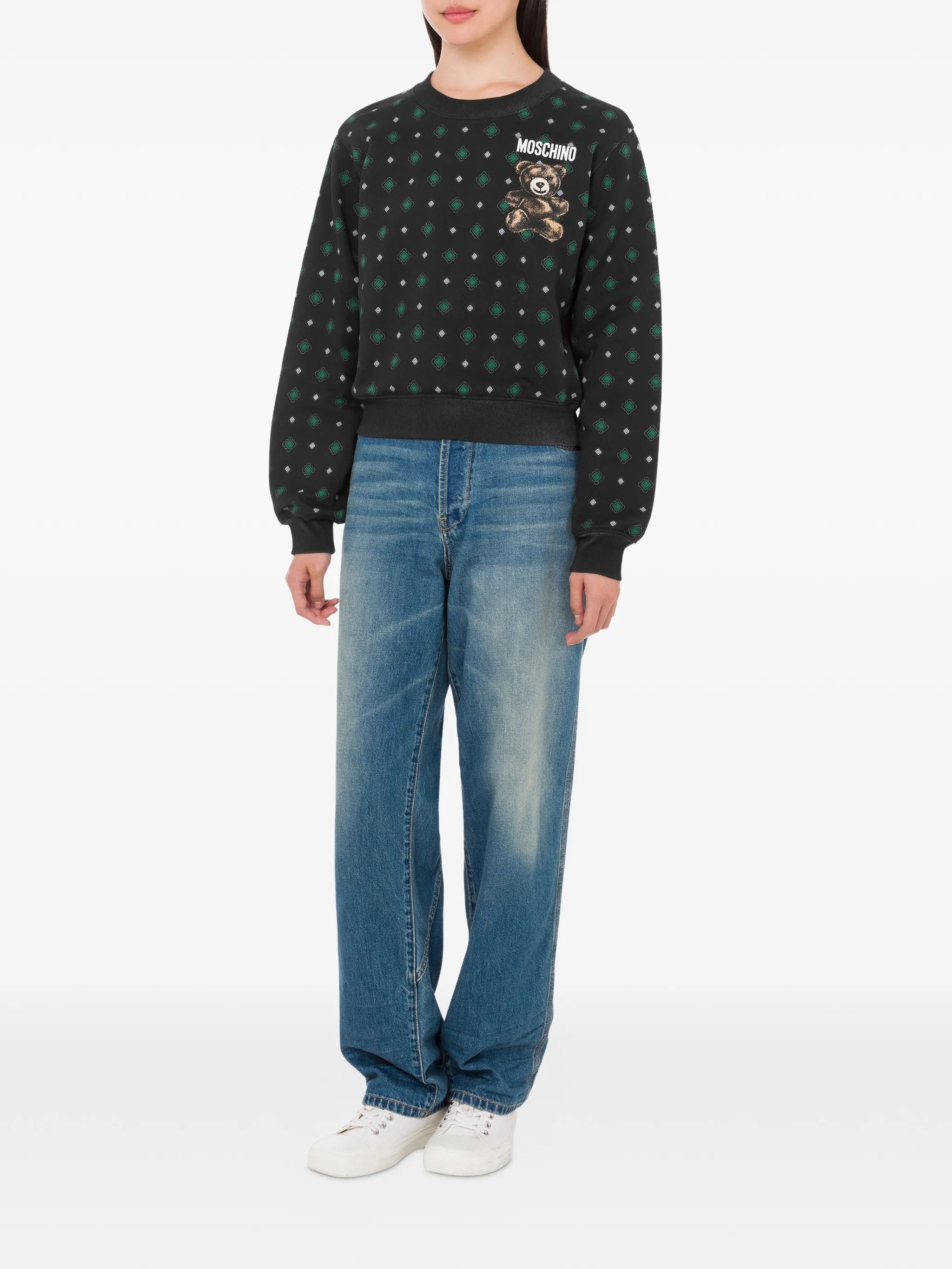 Black Organic Cotton Cropped Teddy Bear Sweatshirt