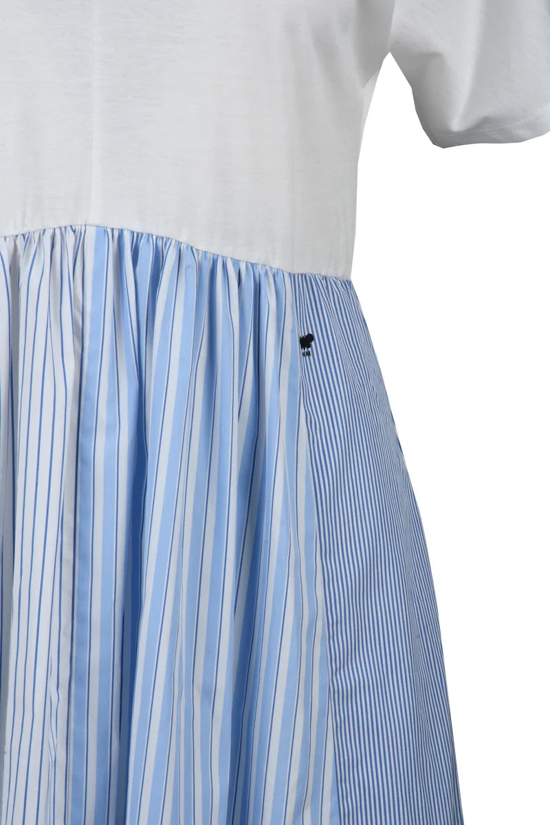Bronzo Long Dress in Cotton - White/Light Blue