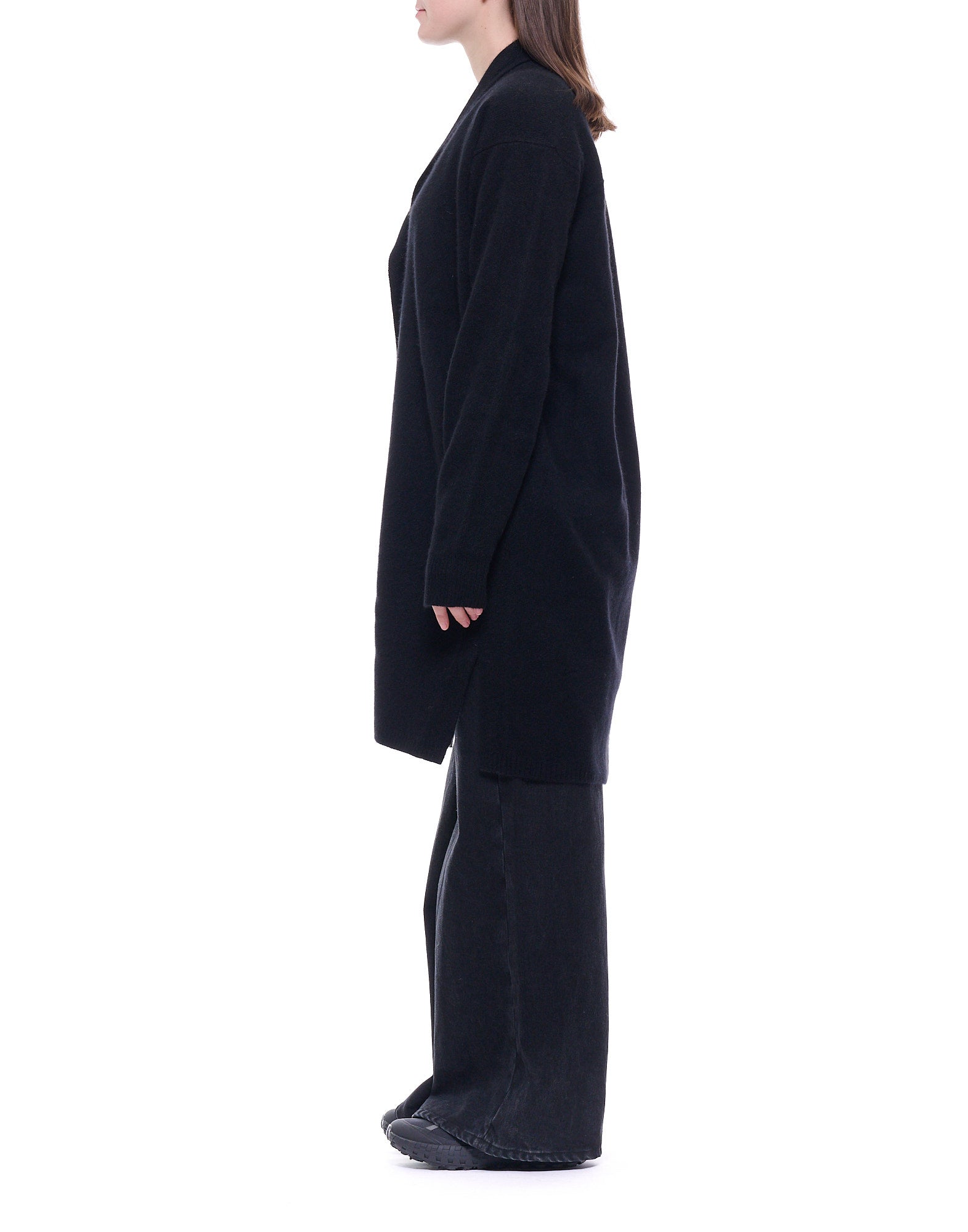 Long Black Cardigan With V-Neckline