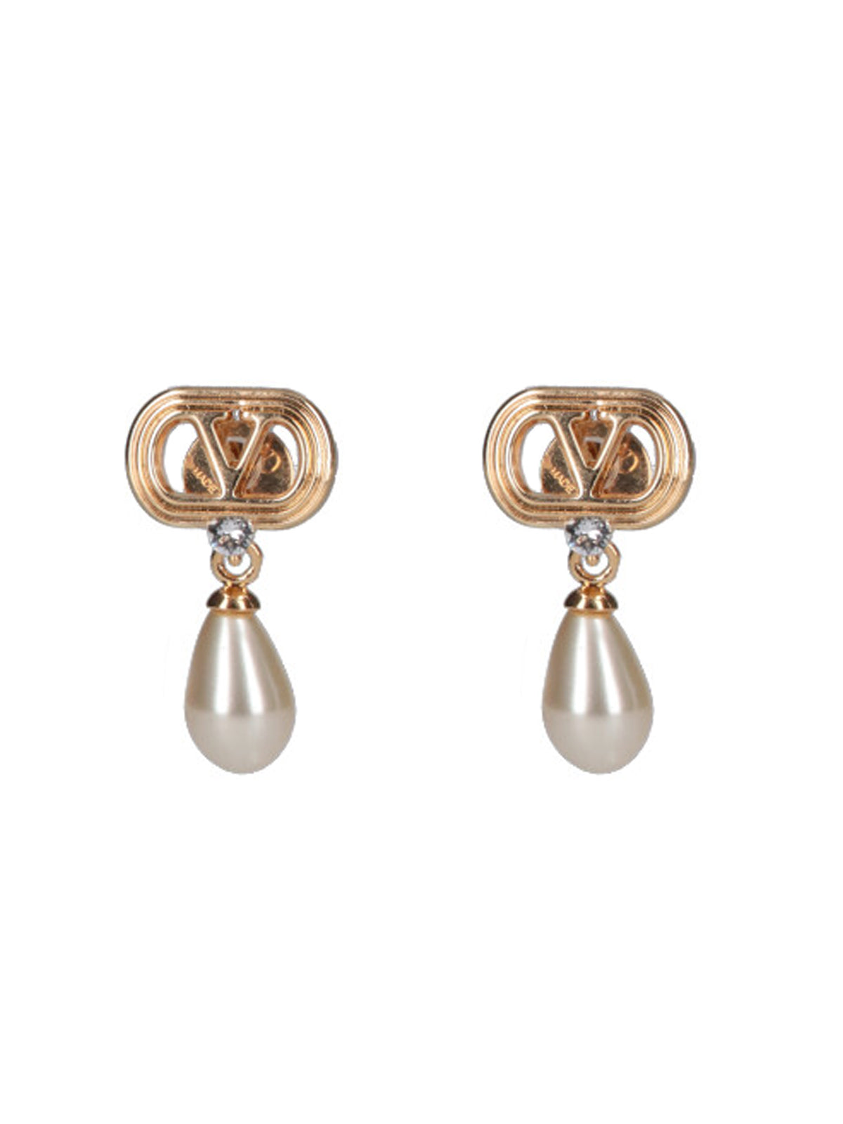 “VLogo Signature” Pearl Earrings – Gold