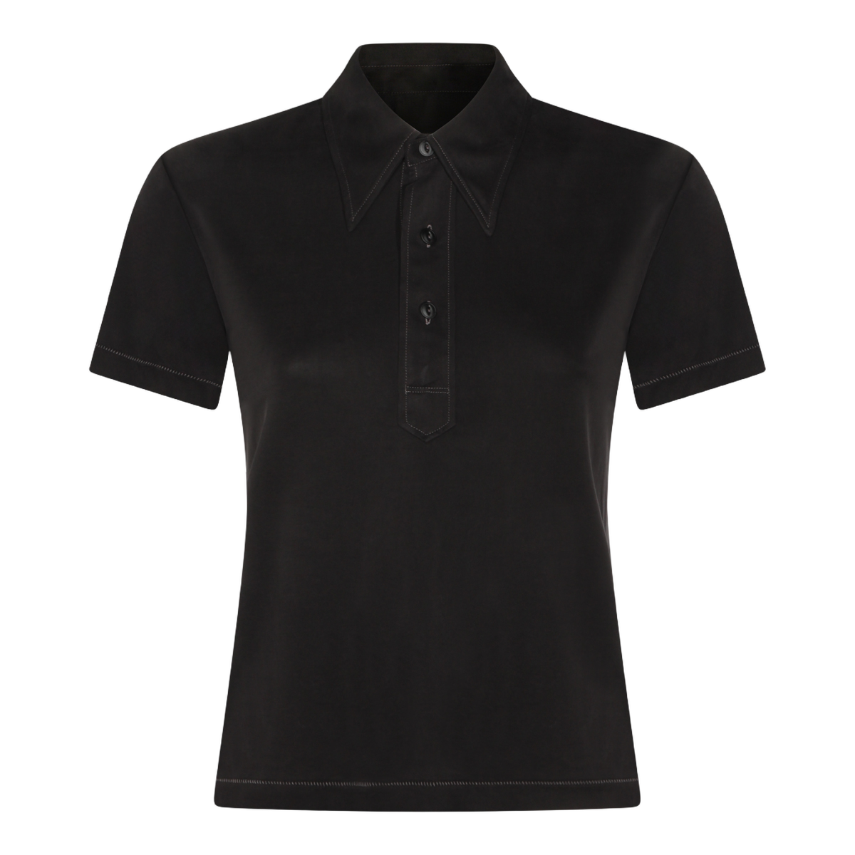 Black Short-Sleeve Polo Shirt with Pointed Collar