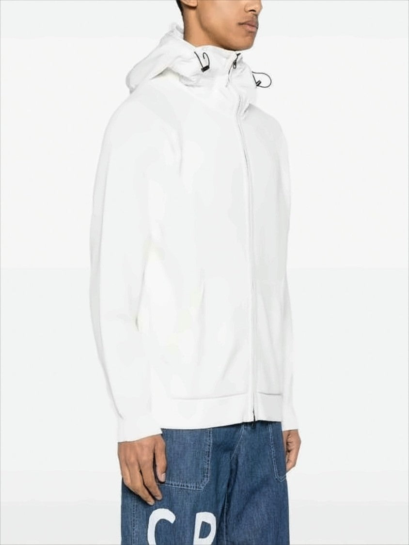 Minimalist White Casual Jacket With Hood And Logo Patch