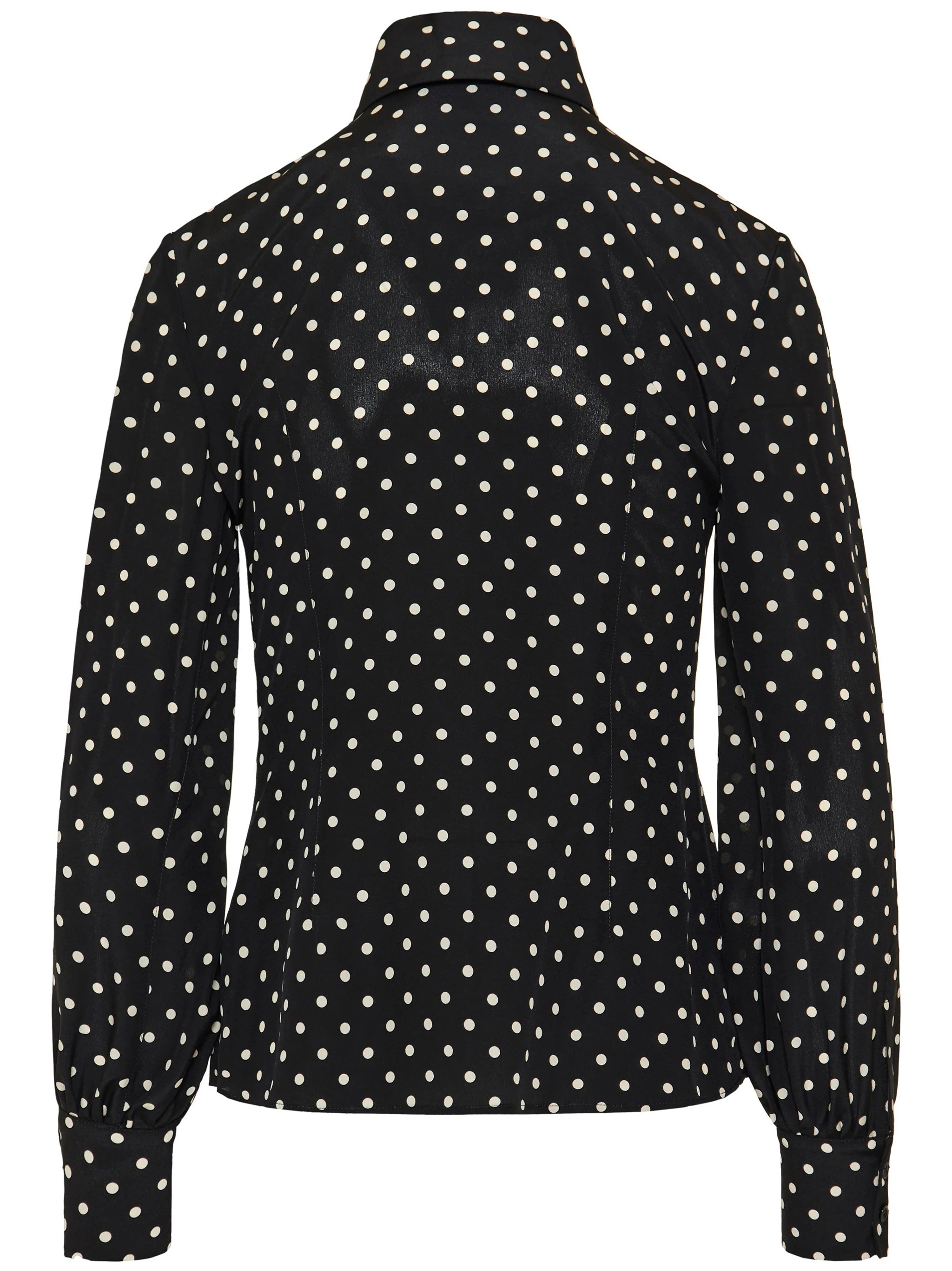 Black Polka Dot Silk Bow Shirt