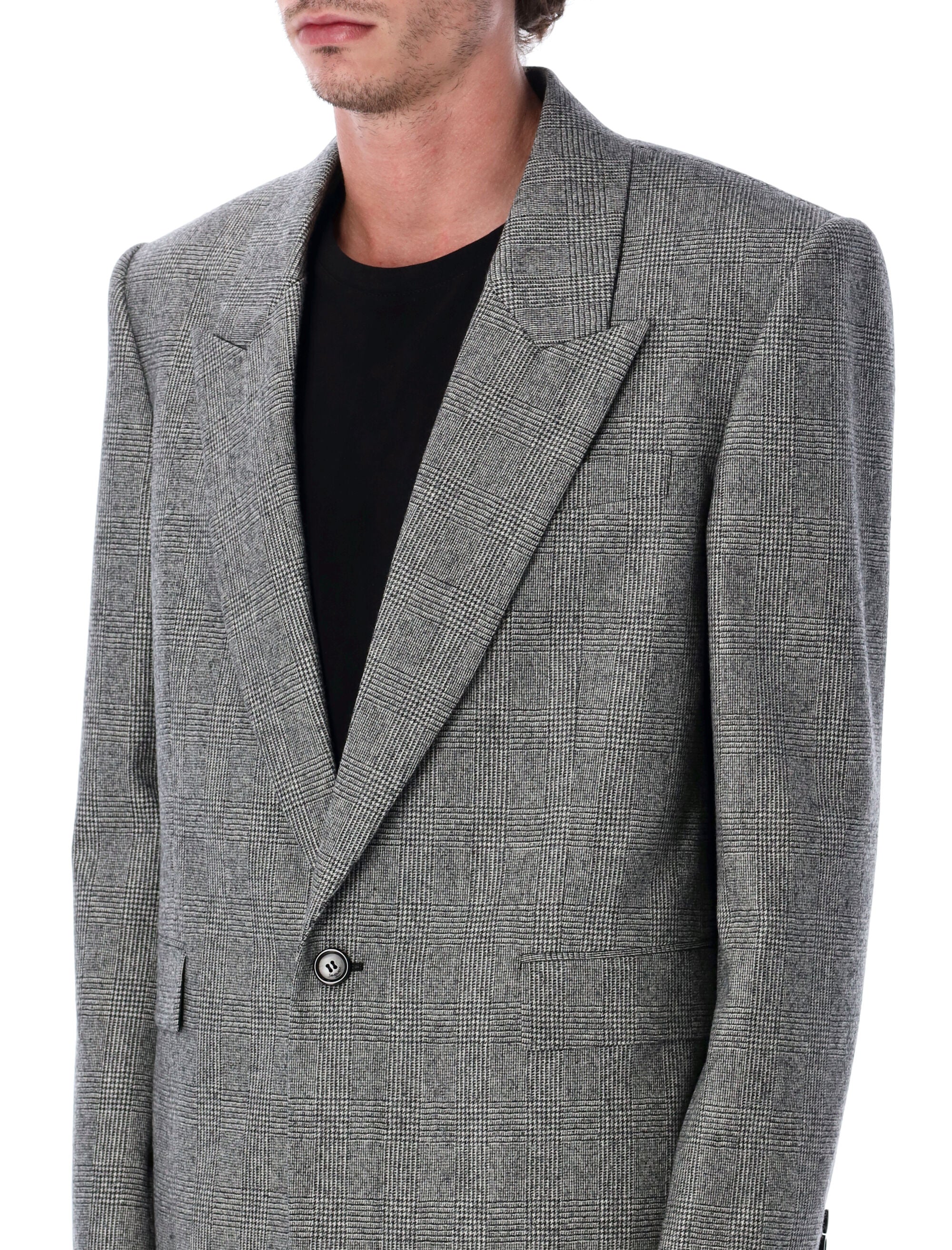 Saint Laurent Prince Of Wales Wool Single-Breasted Blazer