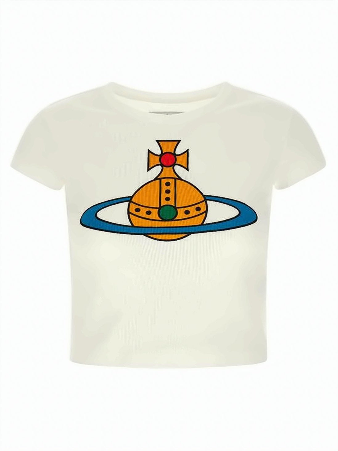Cropped Short-Sleeved T-Shirt with Bold Graphic Emblem