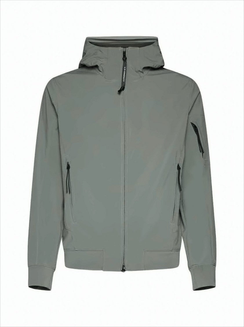 Hooded Grey Jacket With Zippered Pockets And Ribbed Cuffs