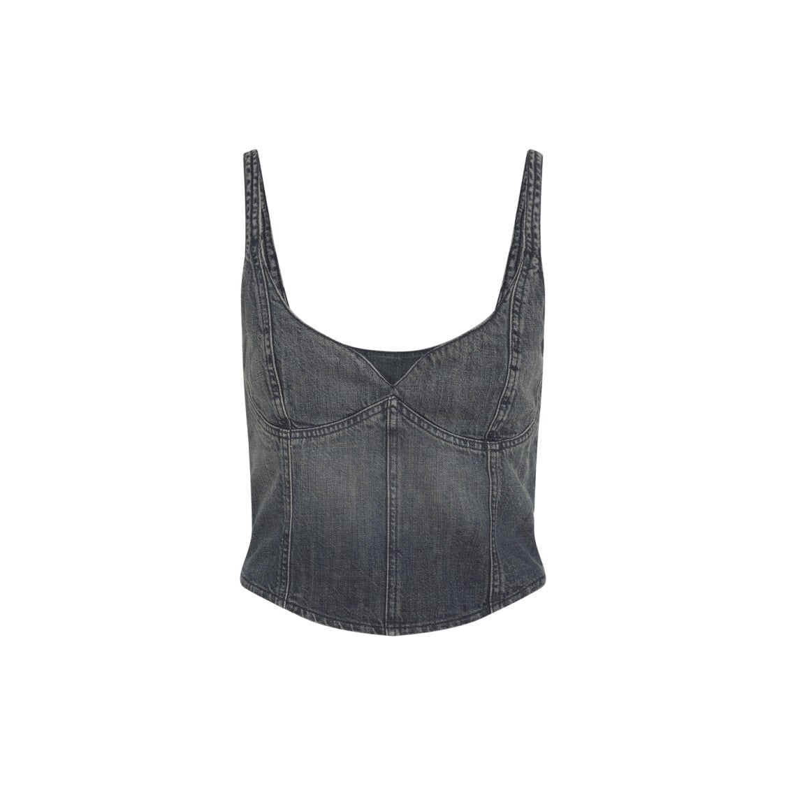 Fitted Denim Bustier Top With Sweetheart Neckline And Defined Seams