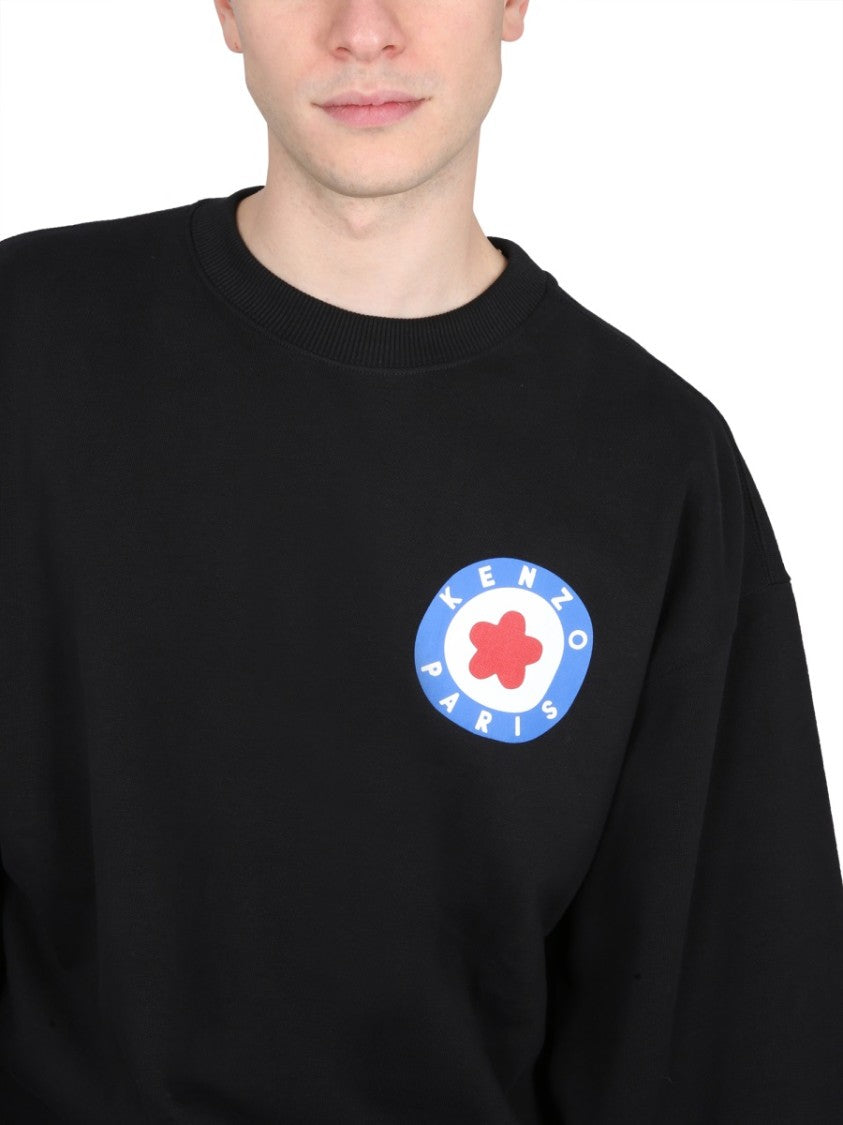 Oversized Black Sweatshirt With Prominent Logo Print