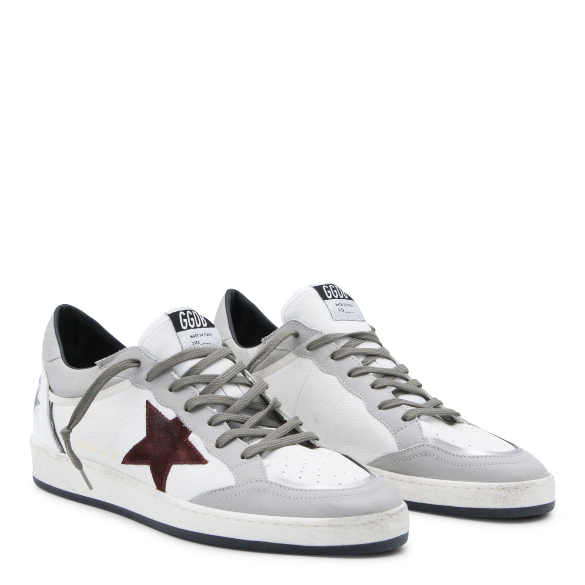 White Leather Sneakers with Burgundy Star