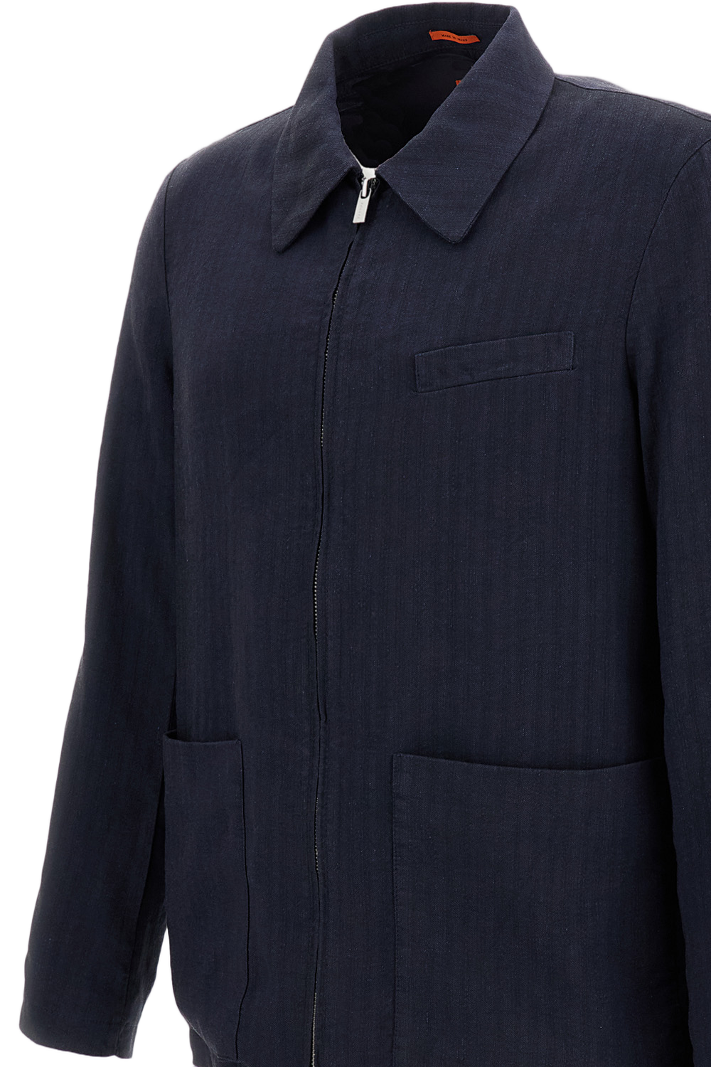 Linen Blend Zip-Up Overshirt with Patch Pockets