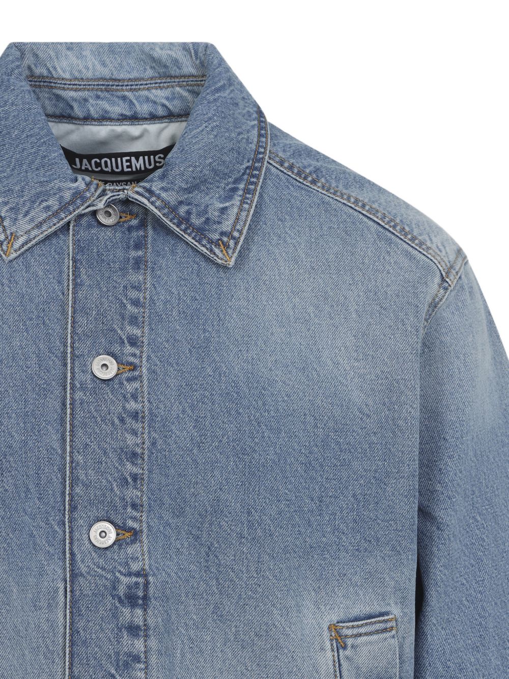 Cropped Denim Jacket With Pointed Collar And Button-Up Front